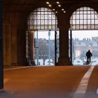 Cycling through the bike tunnel under the Rijksmuseum at museumplein