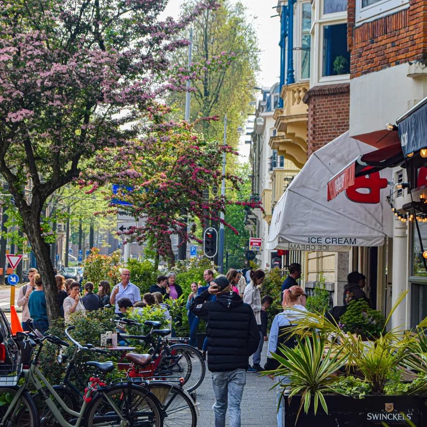 Busy street with ice cream parlour