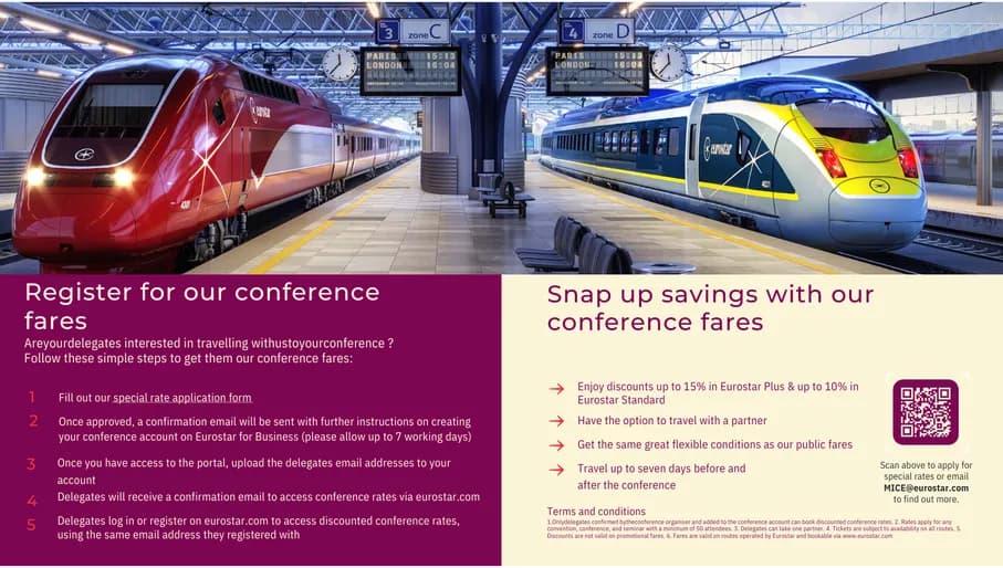 Eurostar's conference rates listed on a graphic