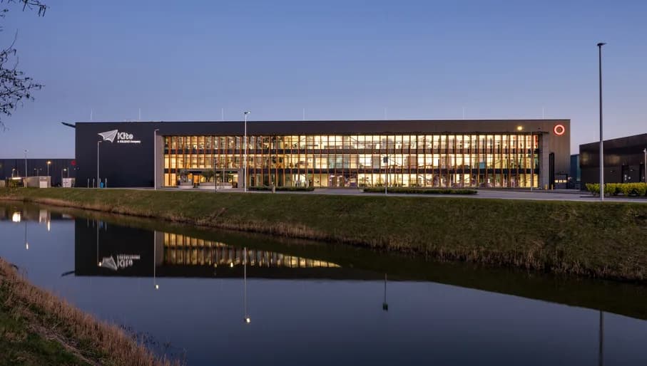 External view of Kite Pharma EU B.V. Amsterdam offices reflecting in the water