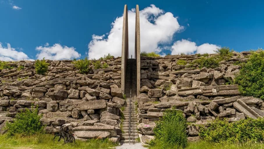 Stairs over the stone hill in Spaarnwoude park.