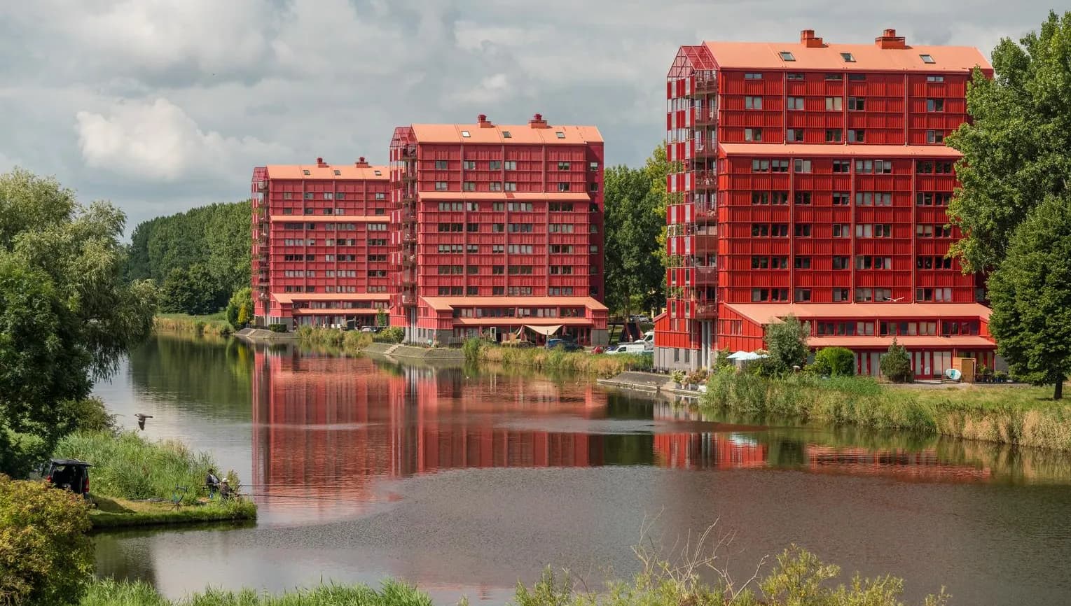 These three flat buildings made in Almere called 'Rooie Donders'.
