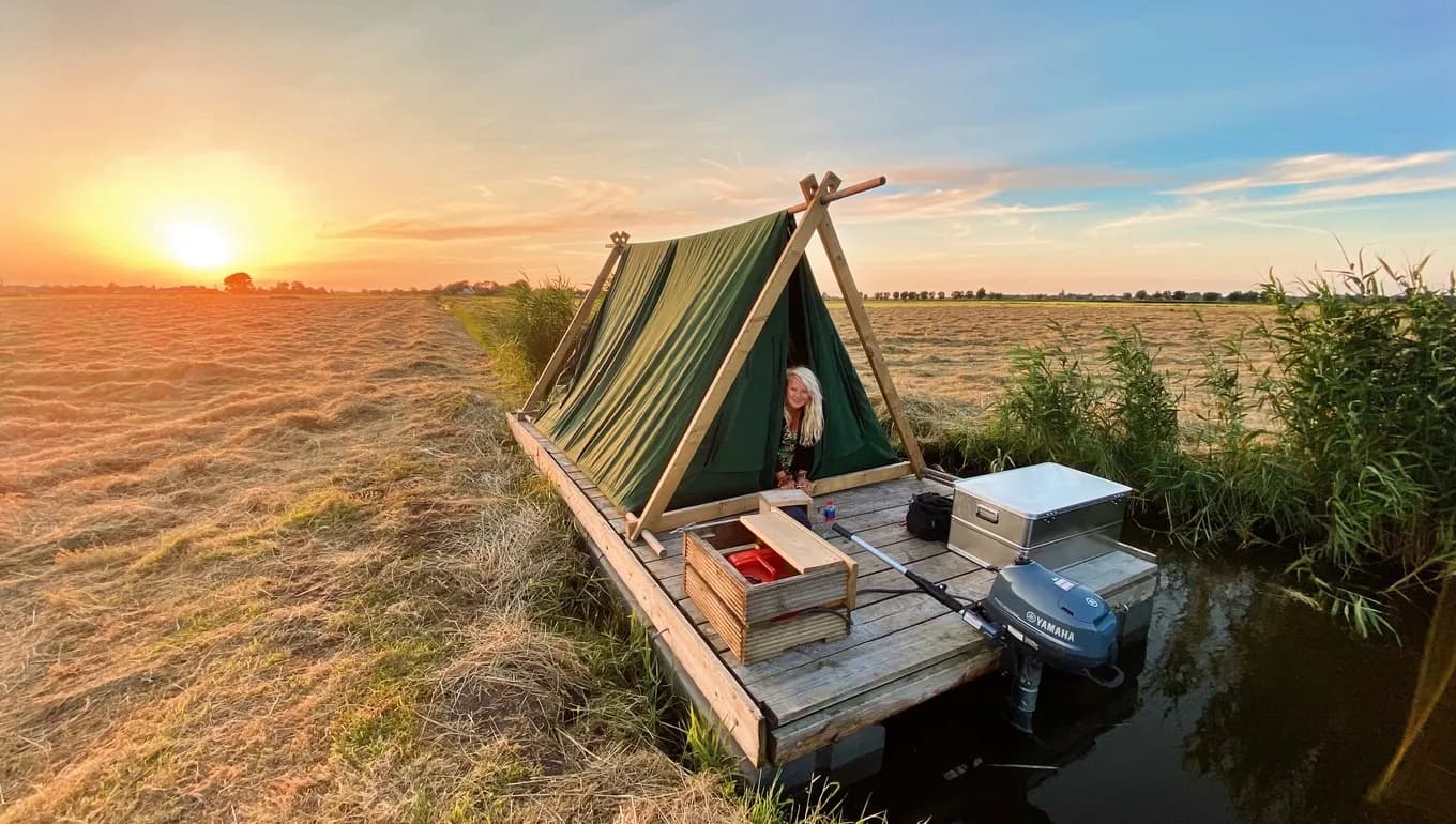 woman staying the night in a tent