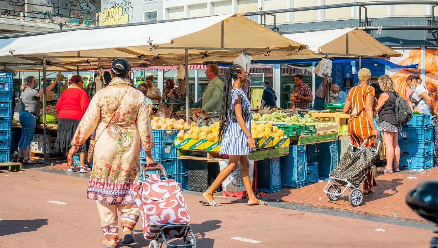People shopping at the Reigersbos market