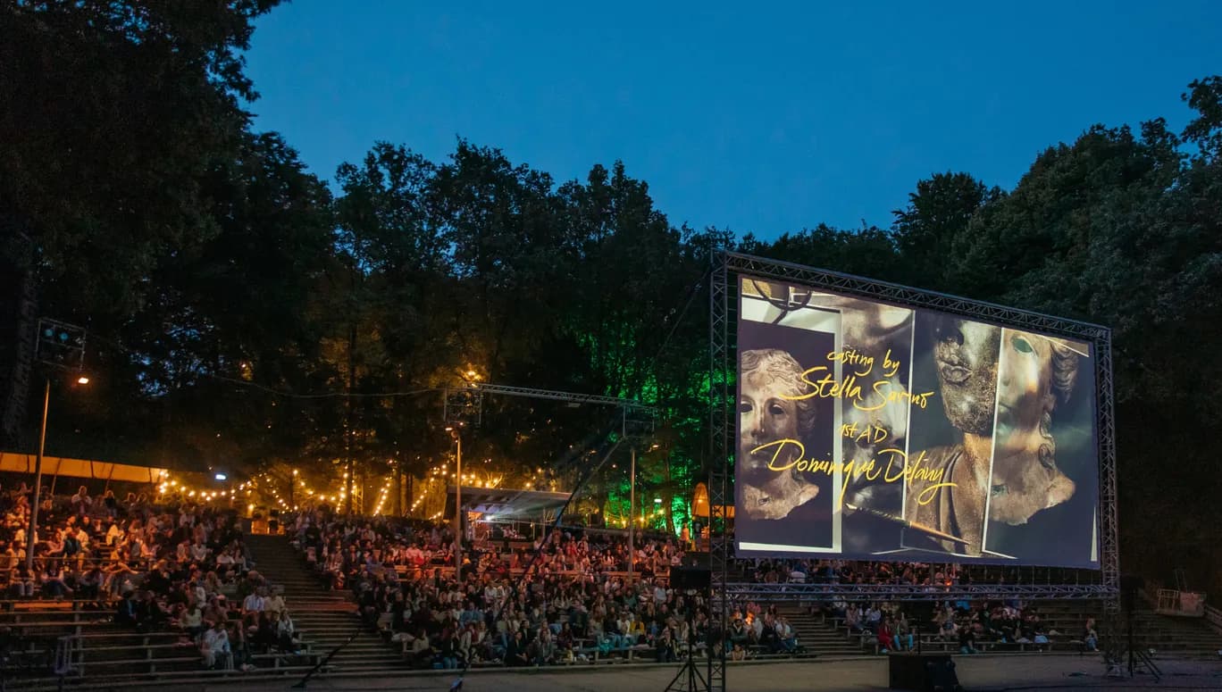 Amsterdamse Bos Theater audience watching a movie on a large screen organised by Cinetree