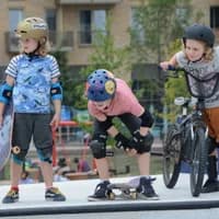 Kids skating and BMX at the skatepark on Zeeburgereiland