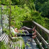People enjoying the sun in Botanische Tuin Zuidas