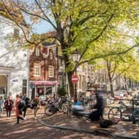 People in the city centre during autumn