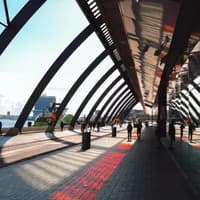 view from bike path behind station