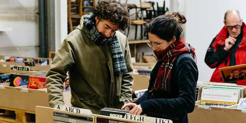 People in the record store looking at records