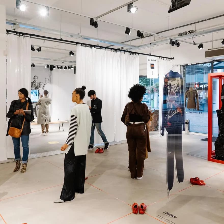 People looking at clothes at the  new normal gallery