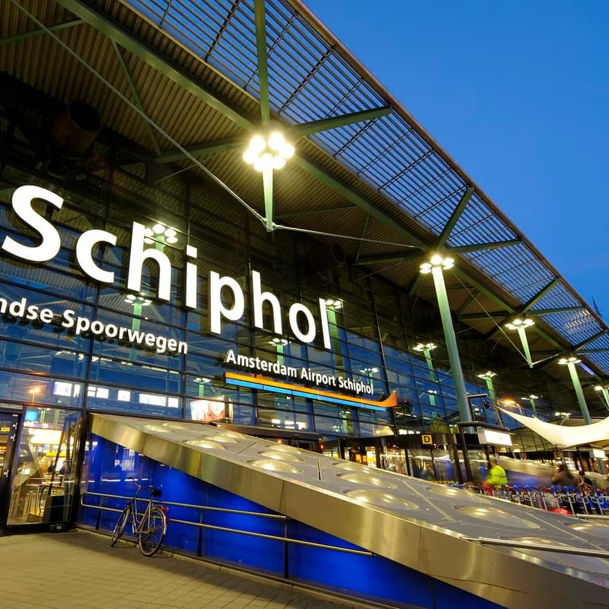Outdoor entrance to Schiphol airport main hall.