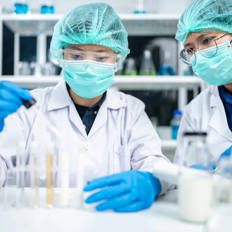 professional health care researchers working in life of medical science laboratory, technology of medicine chemistry lap experiment for hospital