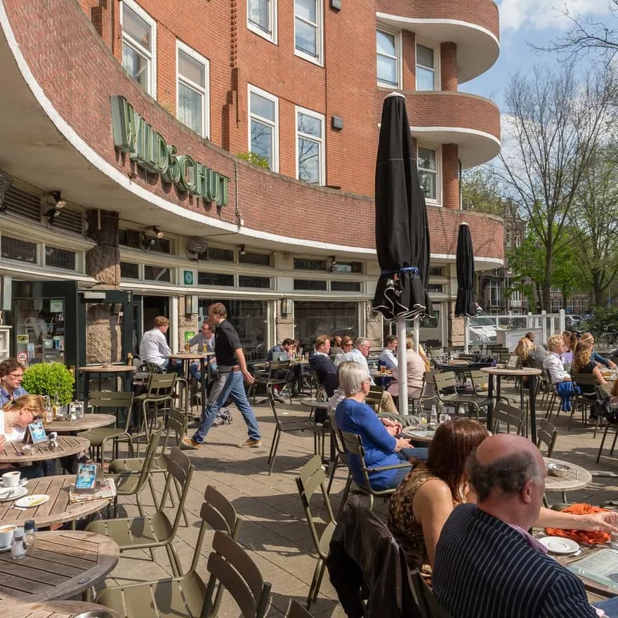 The great terrace of Café Wildschut @ Roelof Hartplein in Amsterdam-Zuid. This photo can be used for all types of content about Café Wildschut.