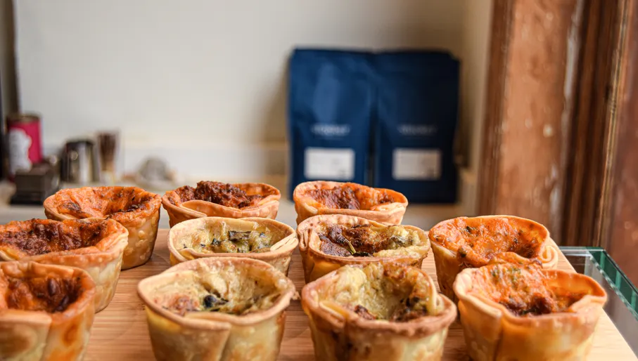 Savoury pastries in display at Nook coffee shop and wine bar in De Pijp.