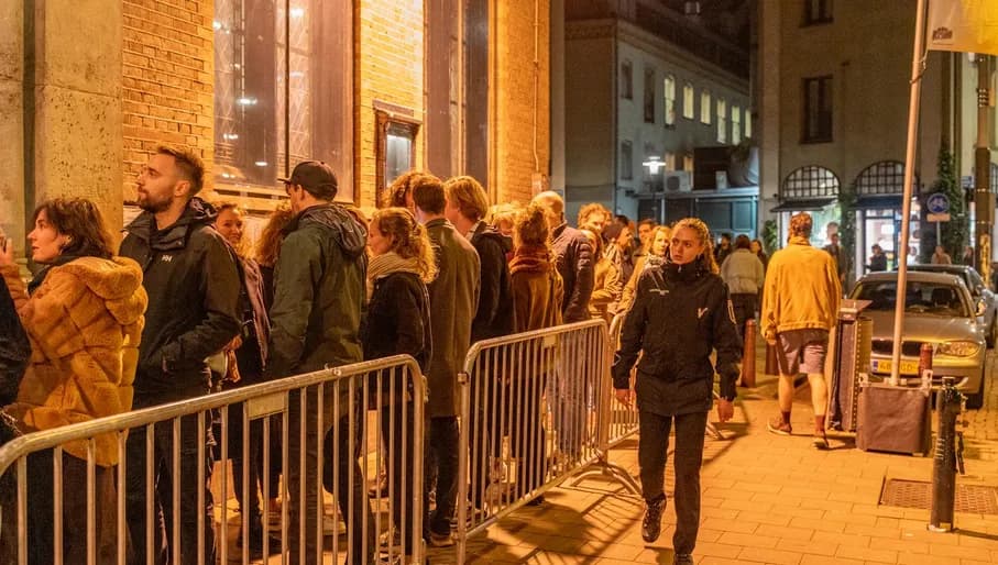 People in line for Paradiso during Amsterdam Dance Event (ADE) 2022.