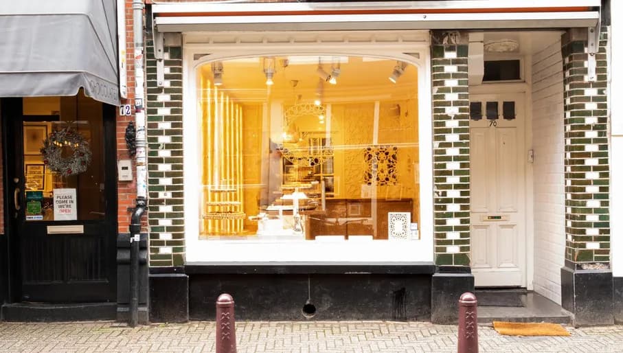 Exterior with baklava and sweet pastries on display at Amsterdam Sweet Art