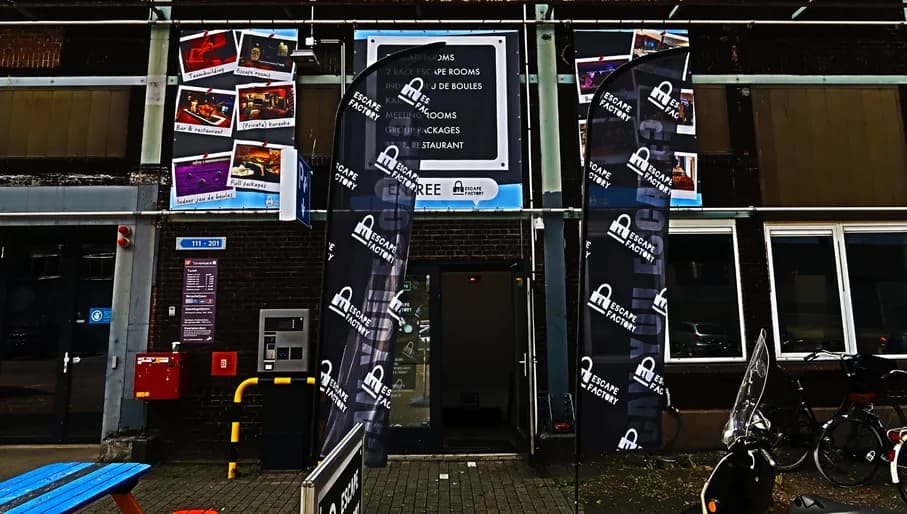 Escape Factory entrance and banners