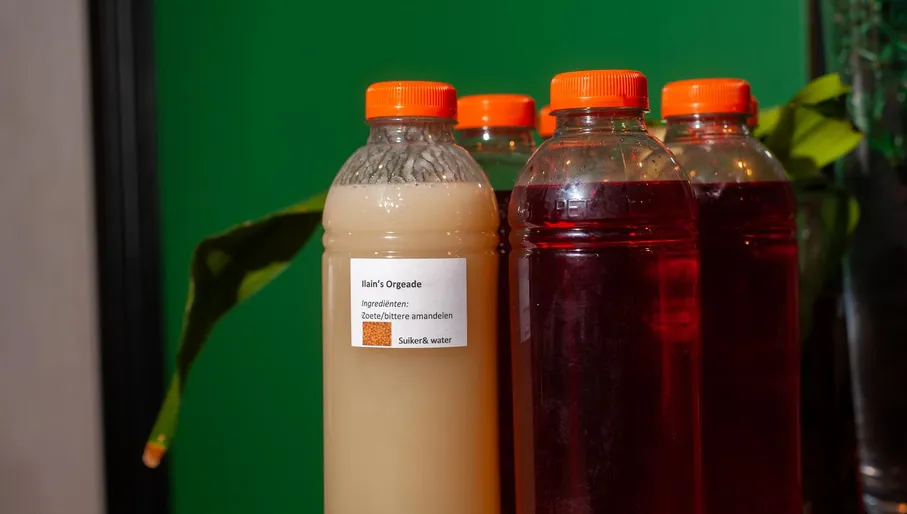 Homemade Orgeade syrup at Ricardos roti shop Amsterdam