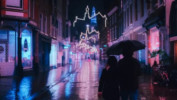 Rain in Haarlem at night