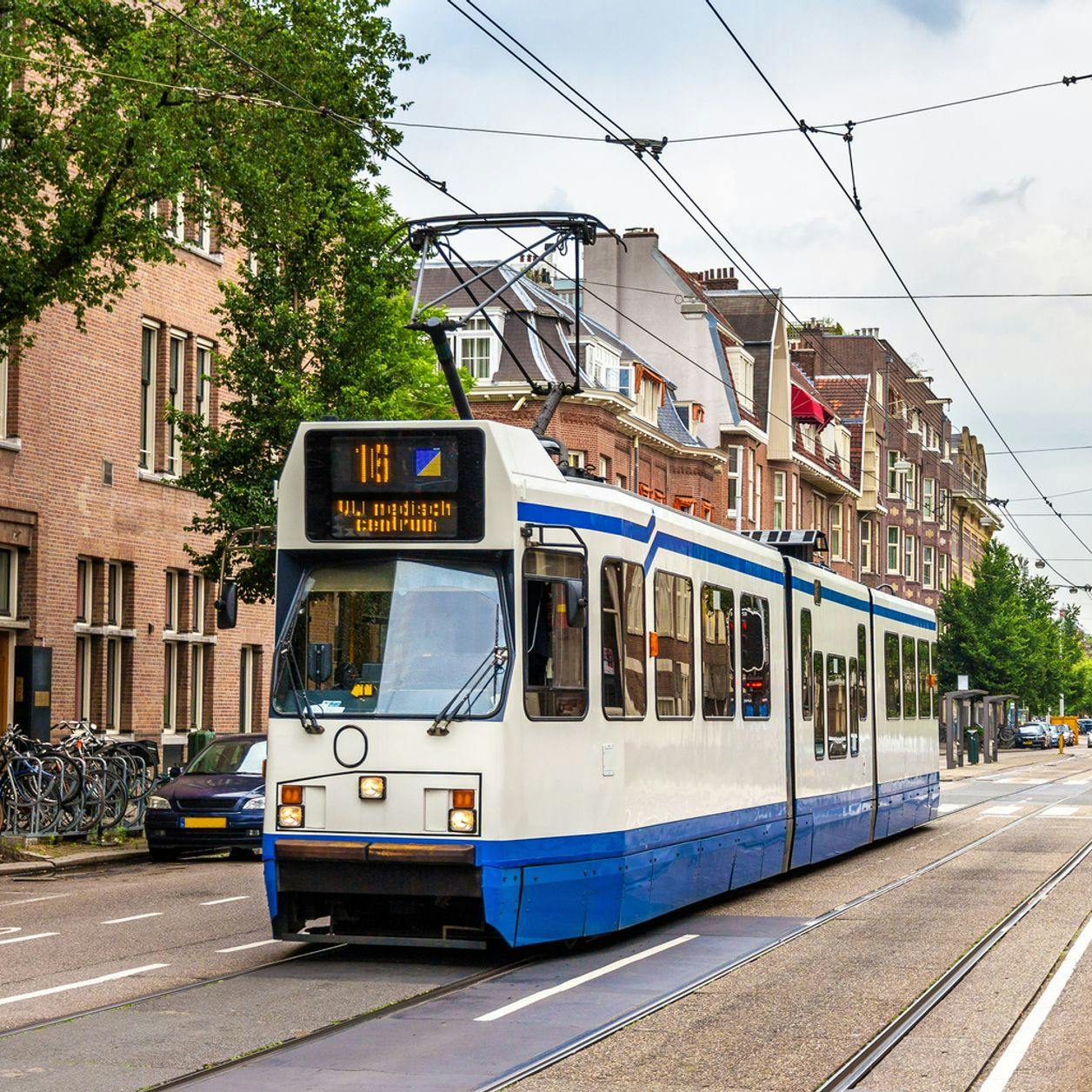 A tram driving in Amsterdam - the Netherlands