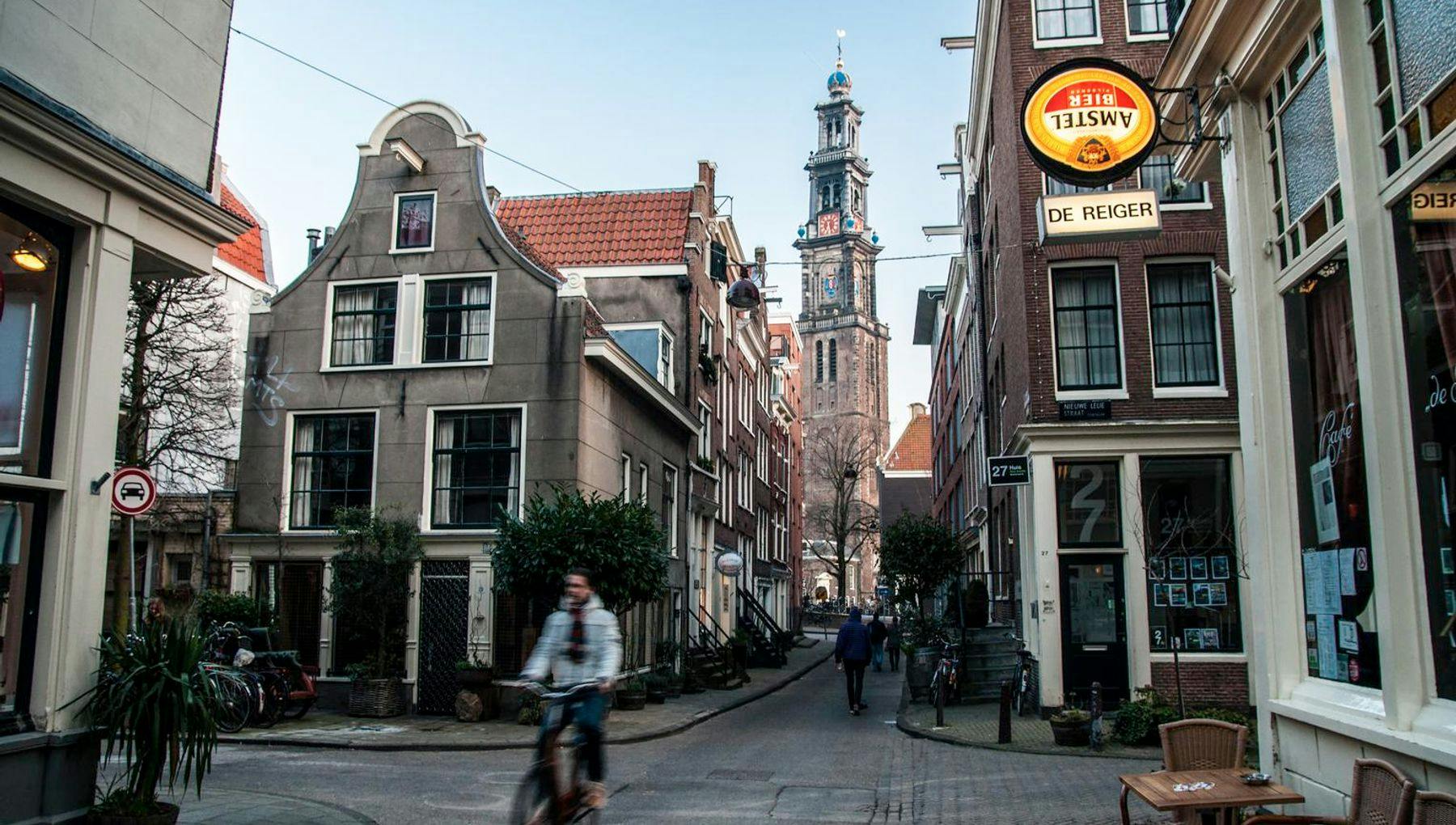 Westerkerk and Cafe de Reiger back streets in De Jordaan