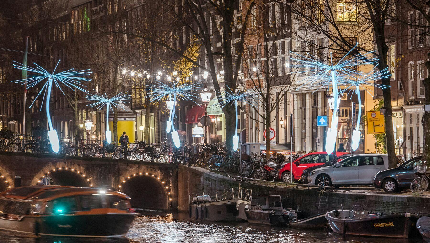 Amsterdam Light Festival lights along the canal ALF