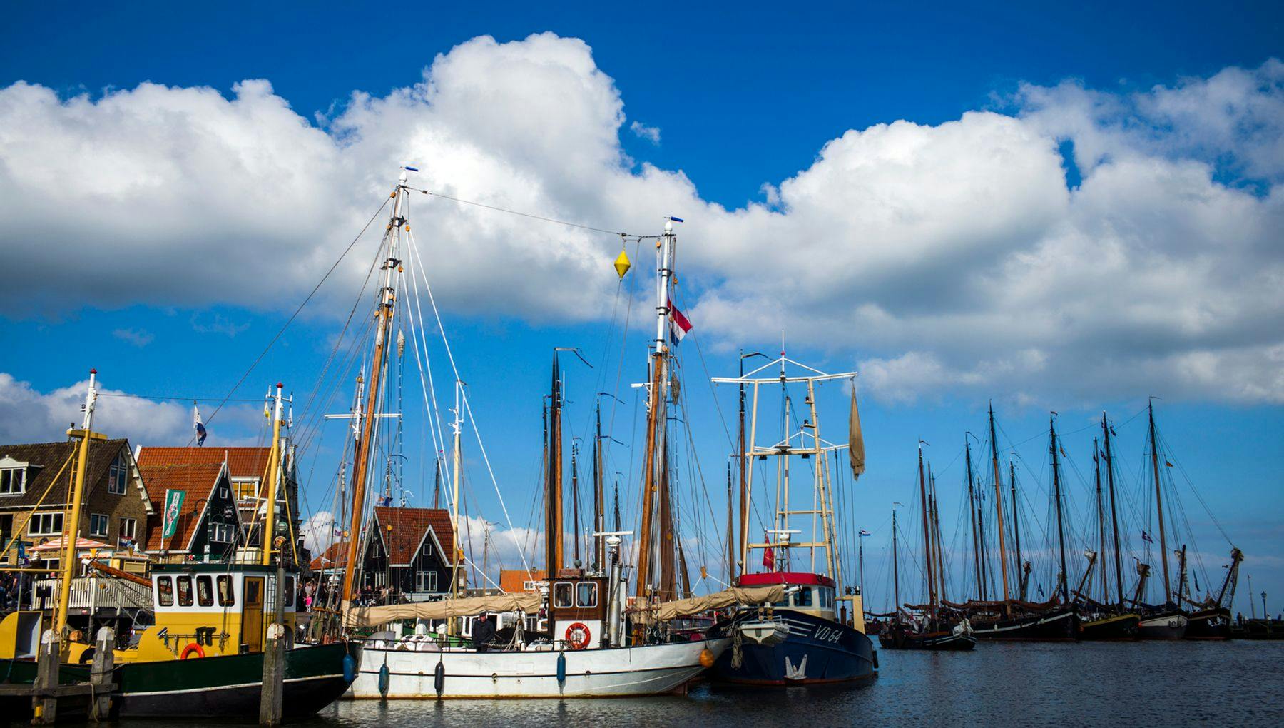 The port of Volendam during the traditional Pieperrace, a sailing competition for traditional flatbottomed boats on the southern IJsselmeer.