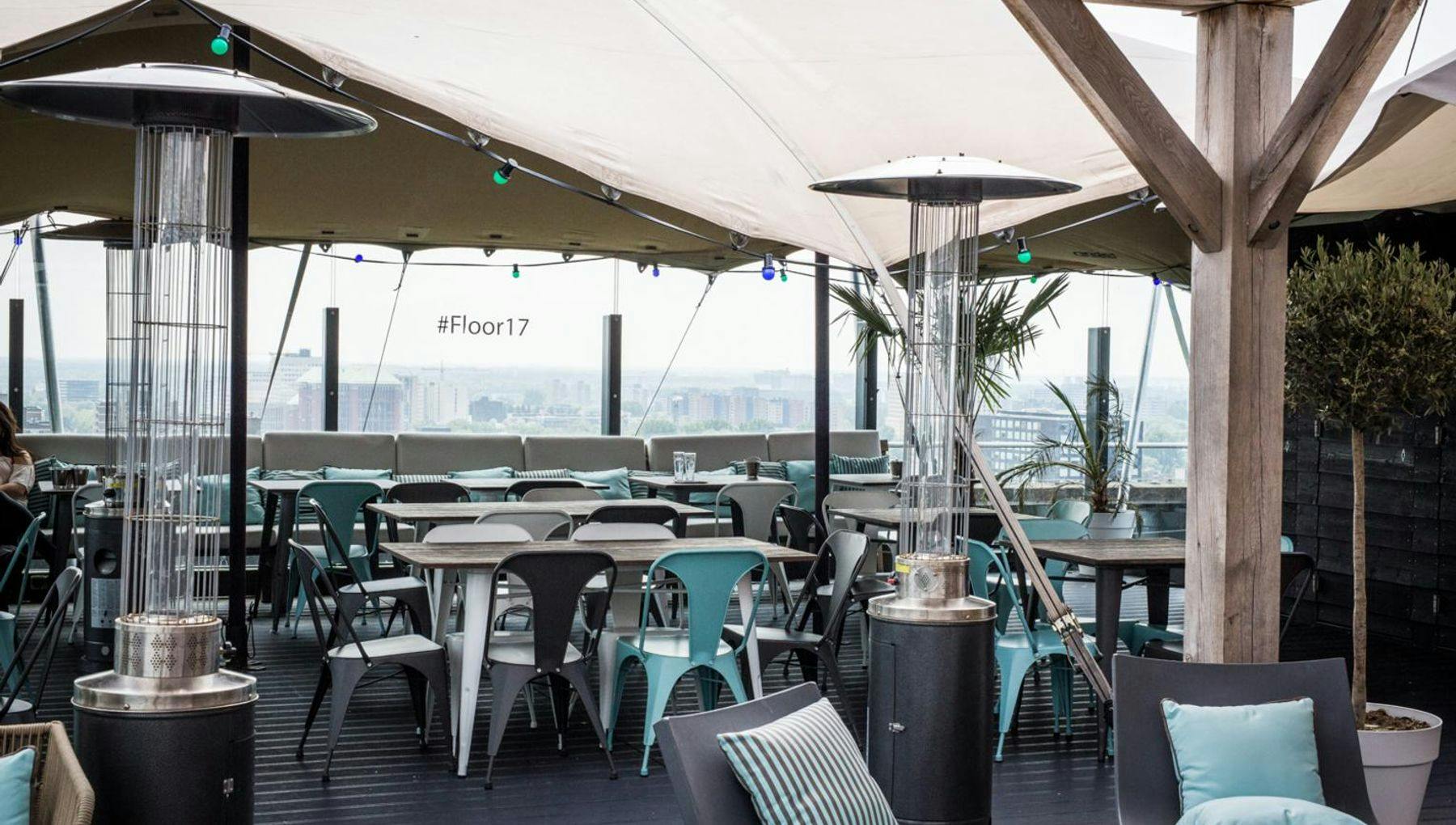 Floor17 rooftop restaurant and bar in Nieuw-West with a viewpoint over the city