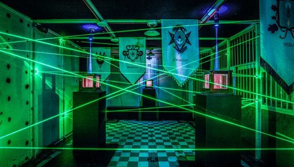 Sherlocked escape room interior with lasers