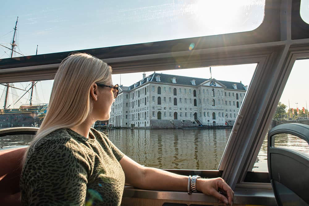 Guest on a canal cruise
