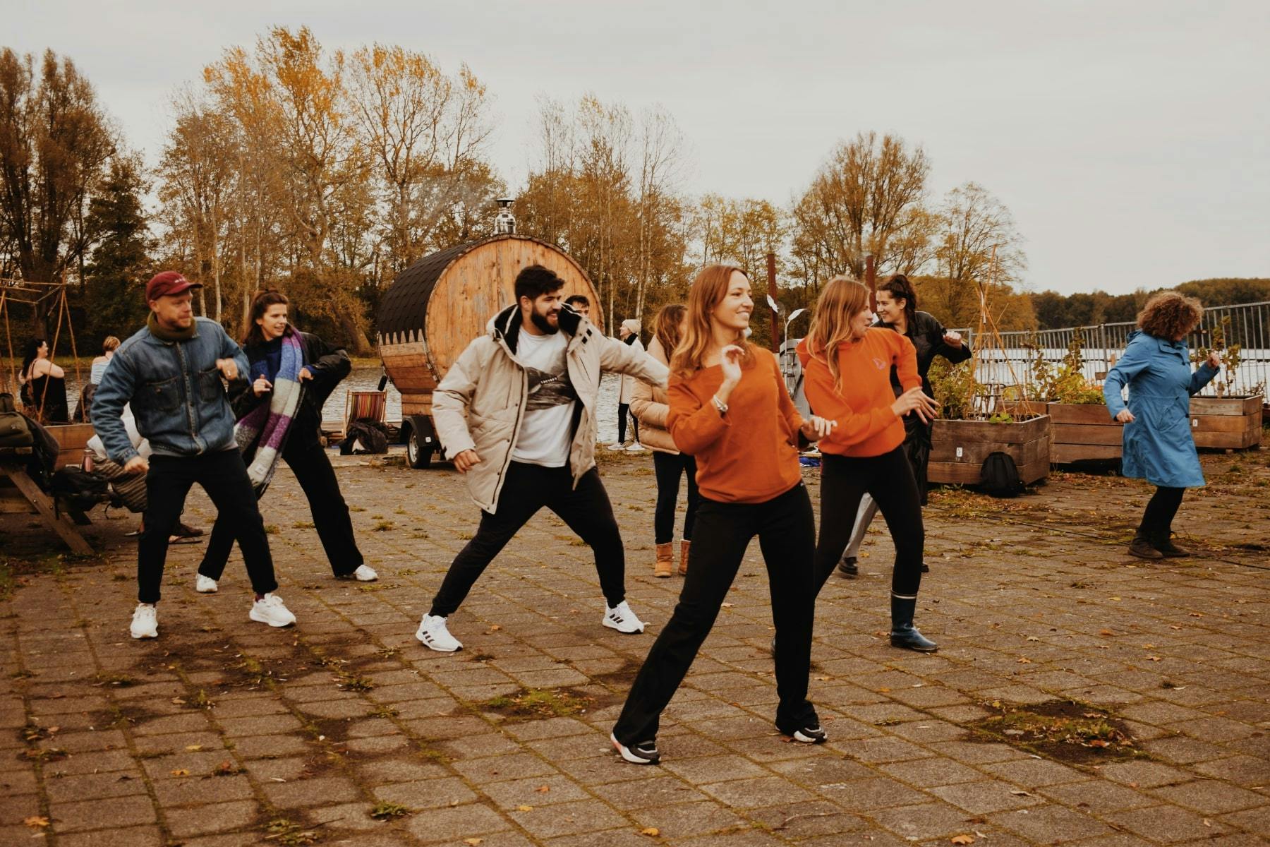 Warm Hearts is about Amsterdammers expressing their talent. ​​Local Zumba teacher engaging sauna visitors in a warm-up.