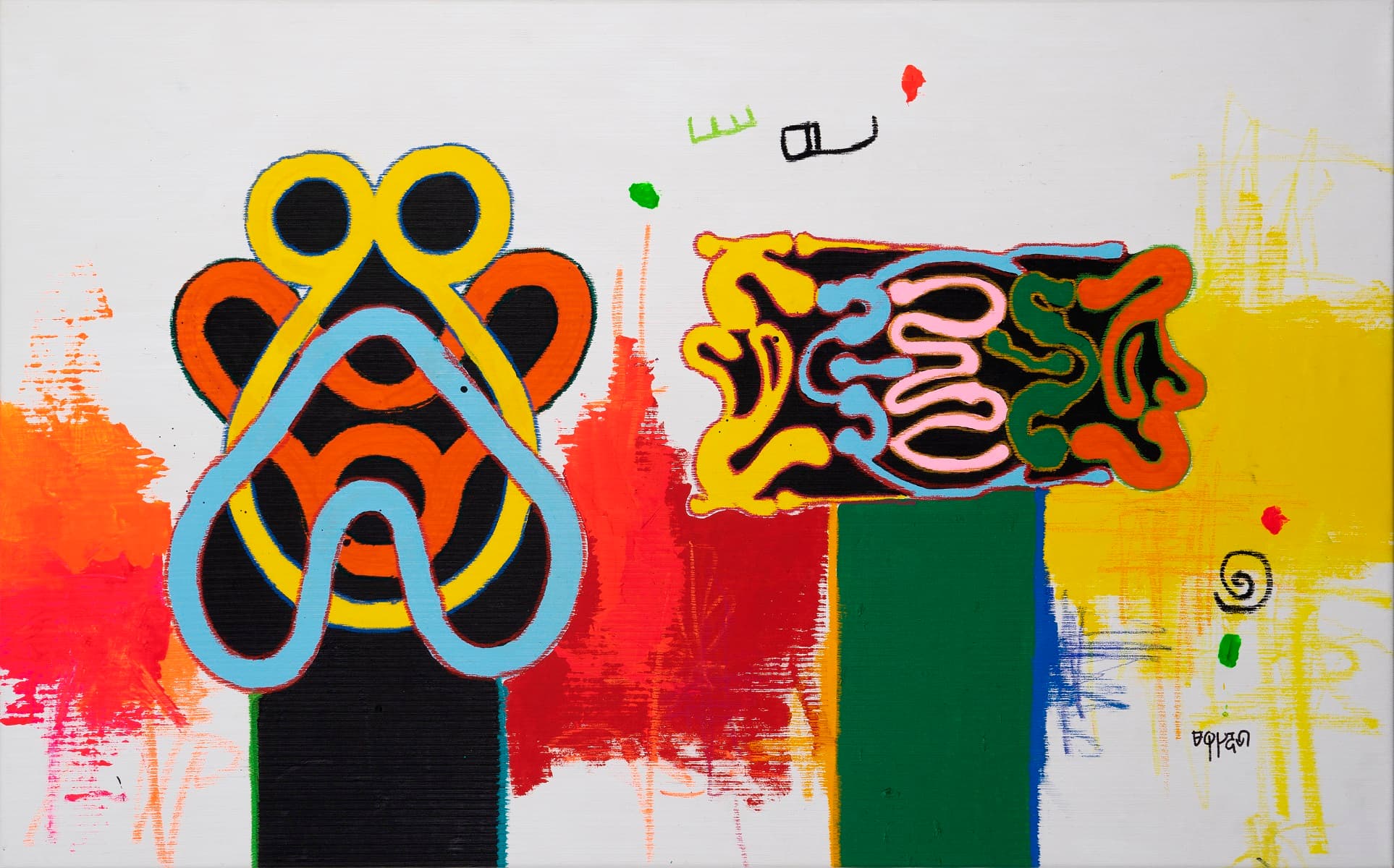 Marcel Pinas, Tembe (wit), mixed media op canvas, 95x150 cm