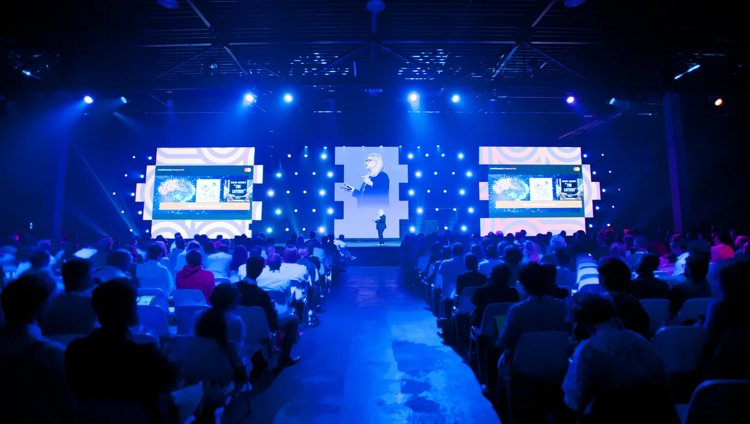 Woman giving speech, Main stage, World Summit AI 2023 conference at Taets Art and Event Park