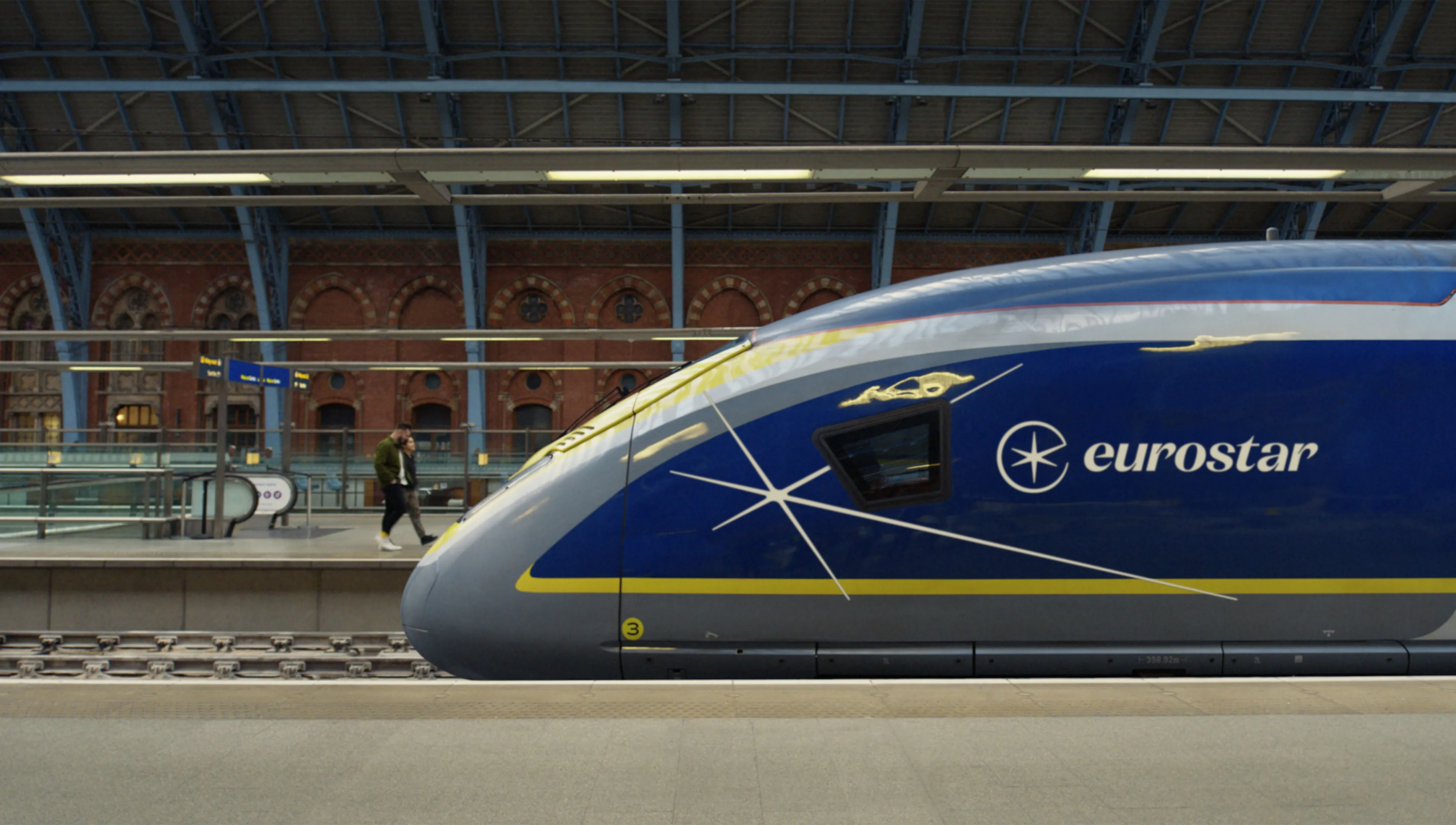 Eurostar train pulling into a train station