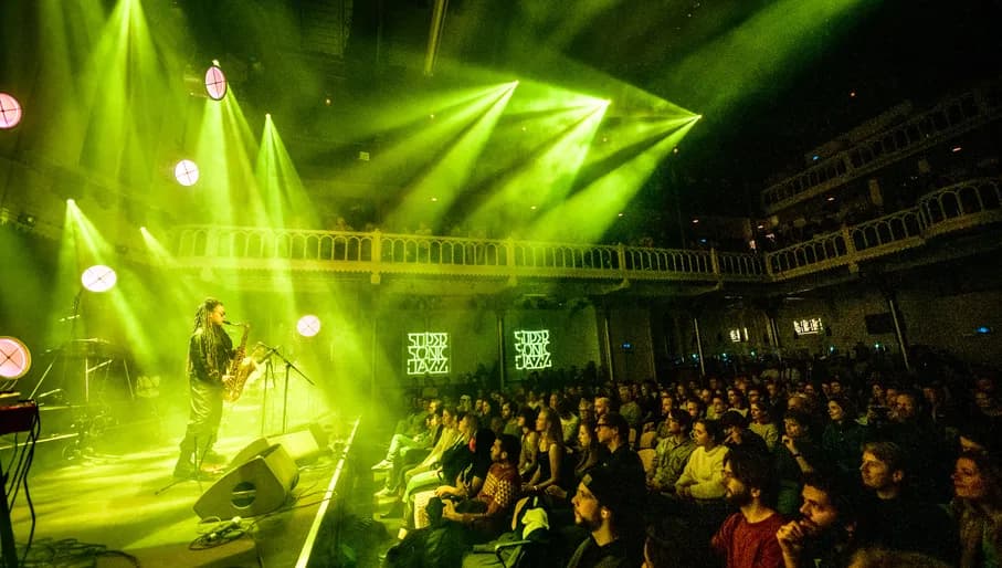 Arists on stage at Super Sonic Jazz Festival 2021 in Paradiso. Nubya Garcia