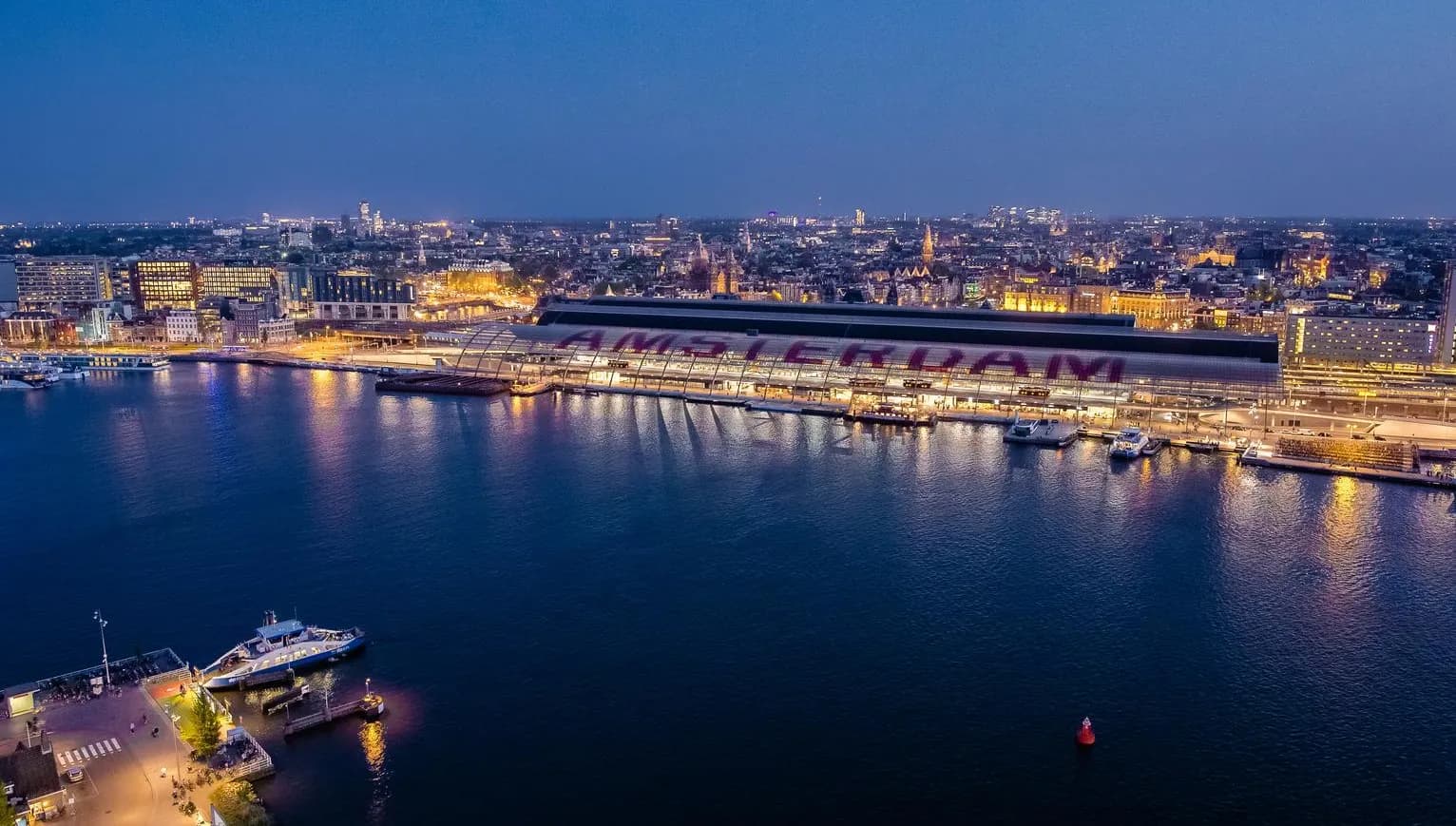 Aerial view Amsterdam Central Station