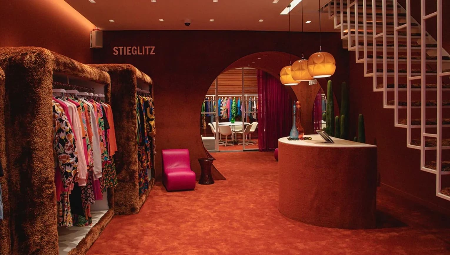 Clothing rails in interior of Stieglitz fashion store