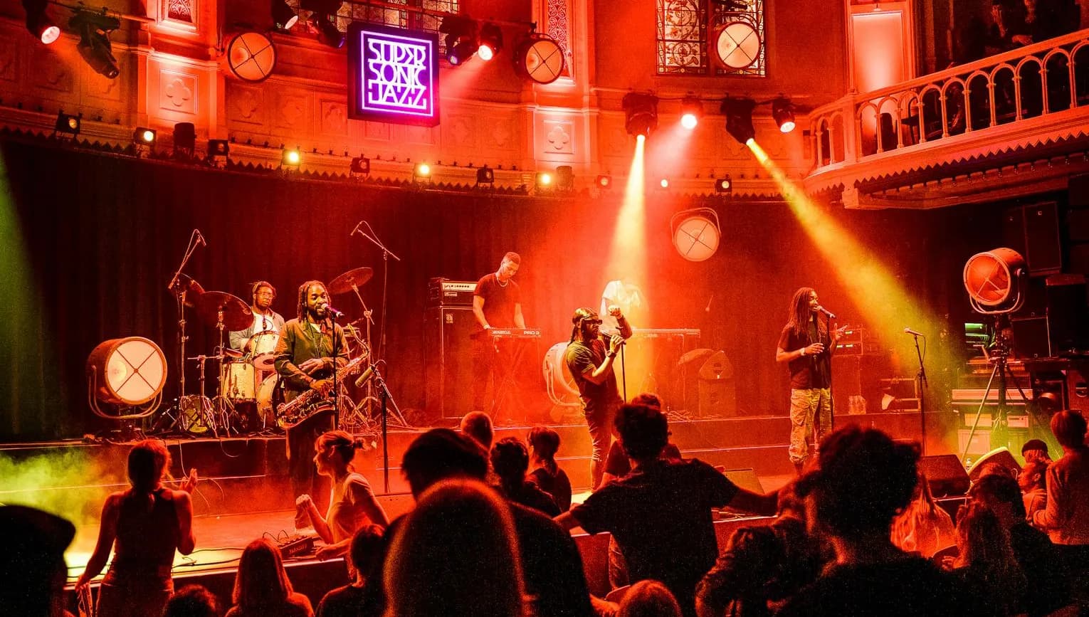 Arists on stage at Super Sonic Jazz Festival 2021 in Paradiso. Steam Down.