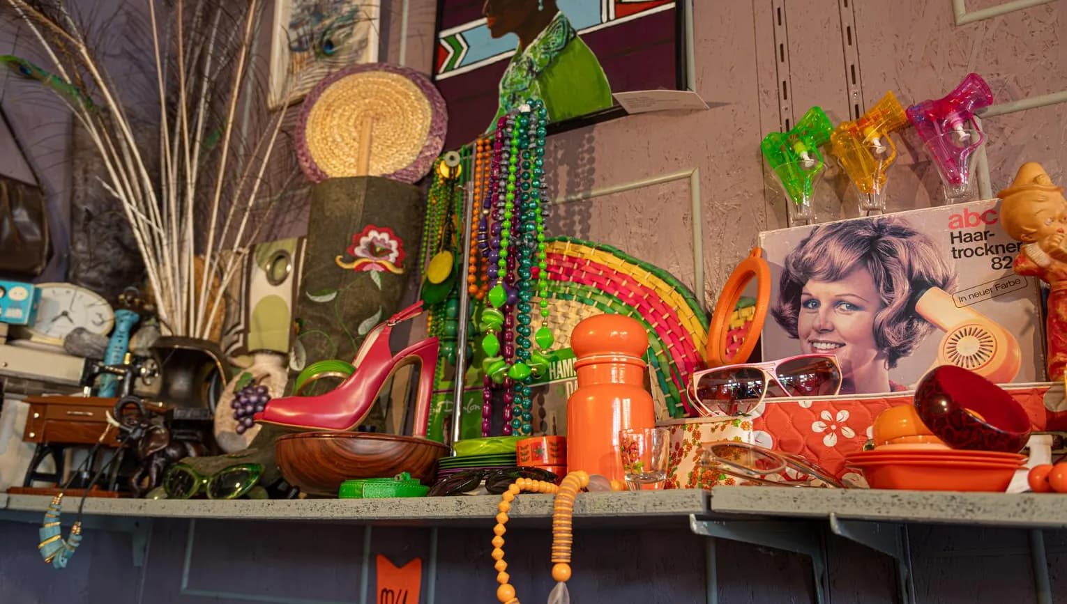 Colourful jewellery and accessories inside Rosa Rosas vintage store