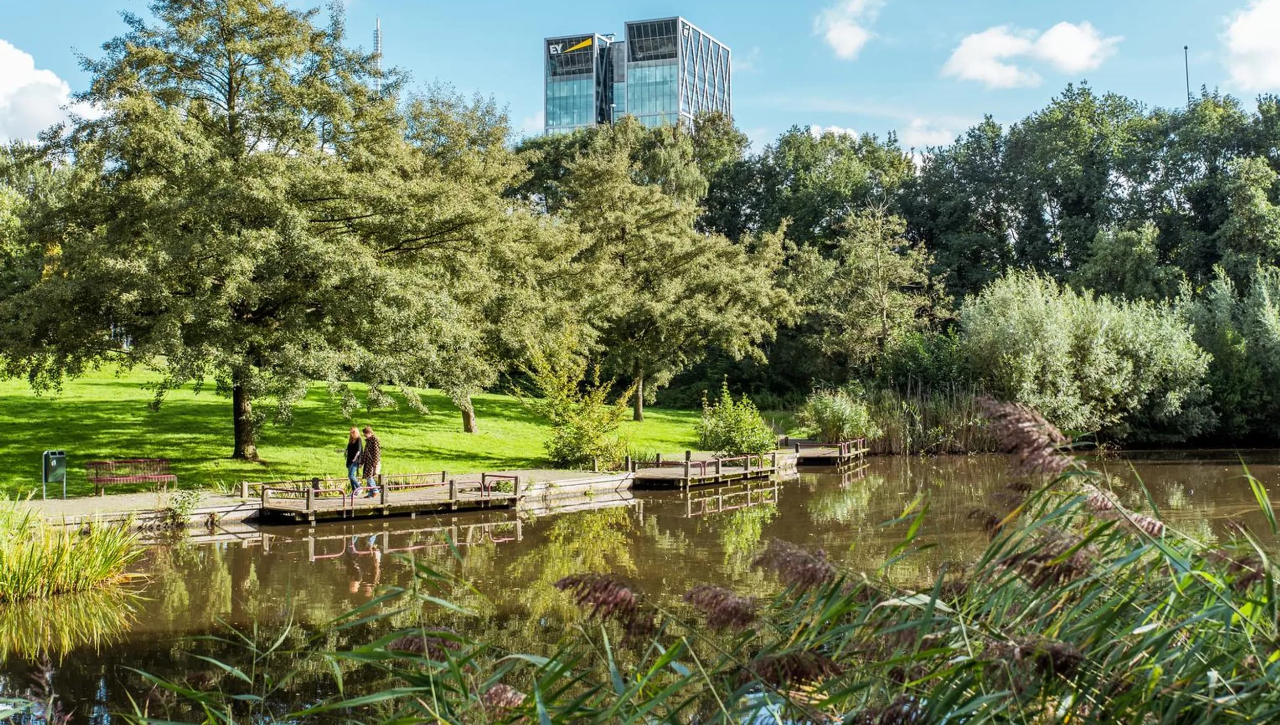 Beatrixpark lake with buildings in the background