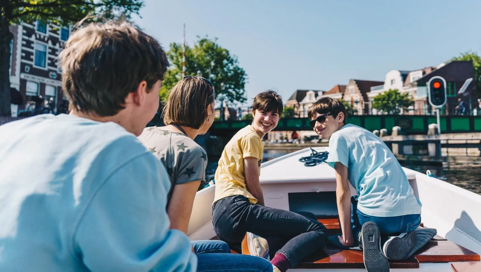 Family on a boat for day trip in Haarlem