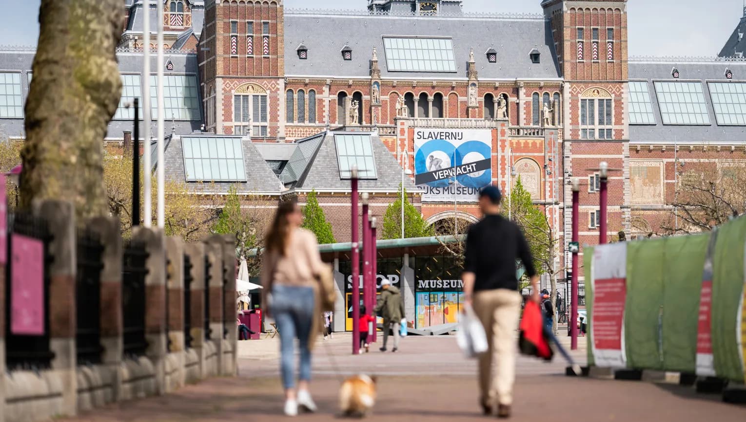 People walking outside Rijksmuseum at Museumplein