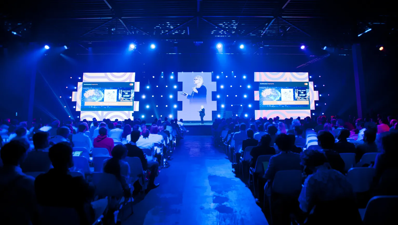 Woman giving speech, Main stage, World Summit AI 2023 conference at Taets Art and Event Park