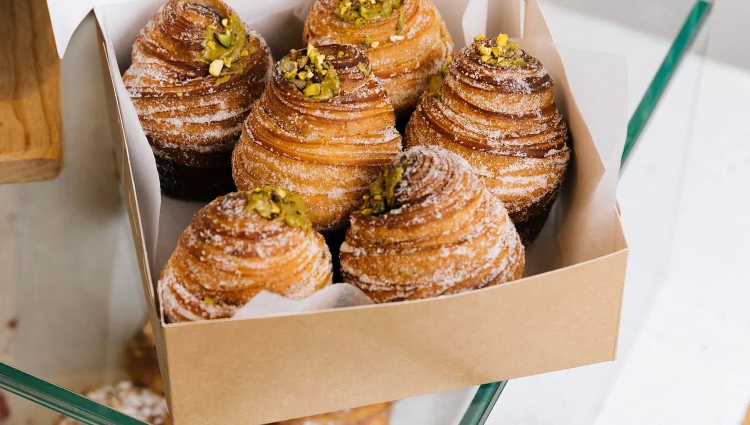 Pastries in a box at SAINT-JEAN bakery.