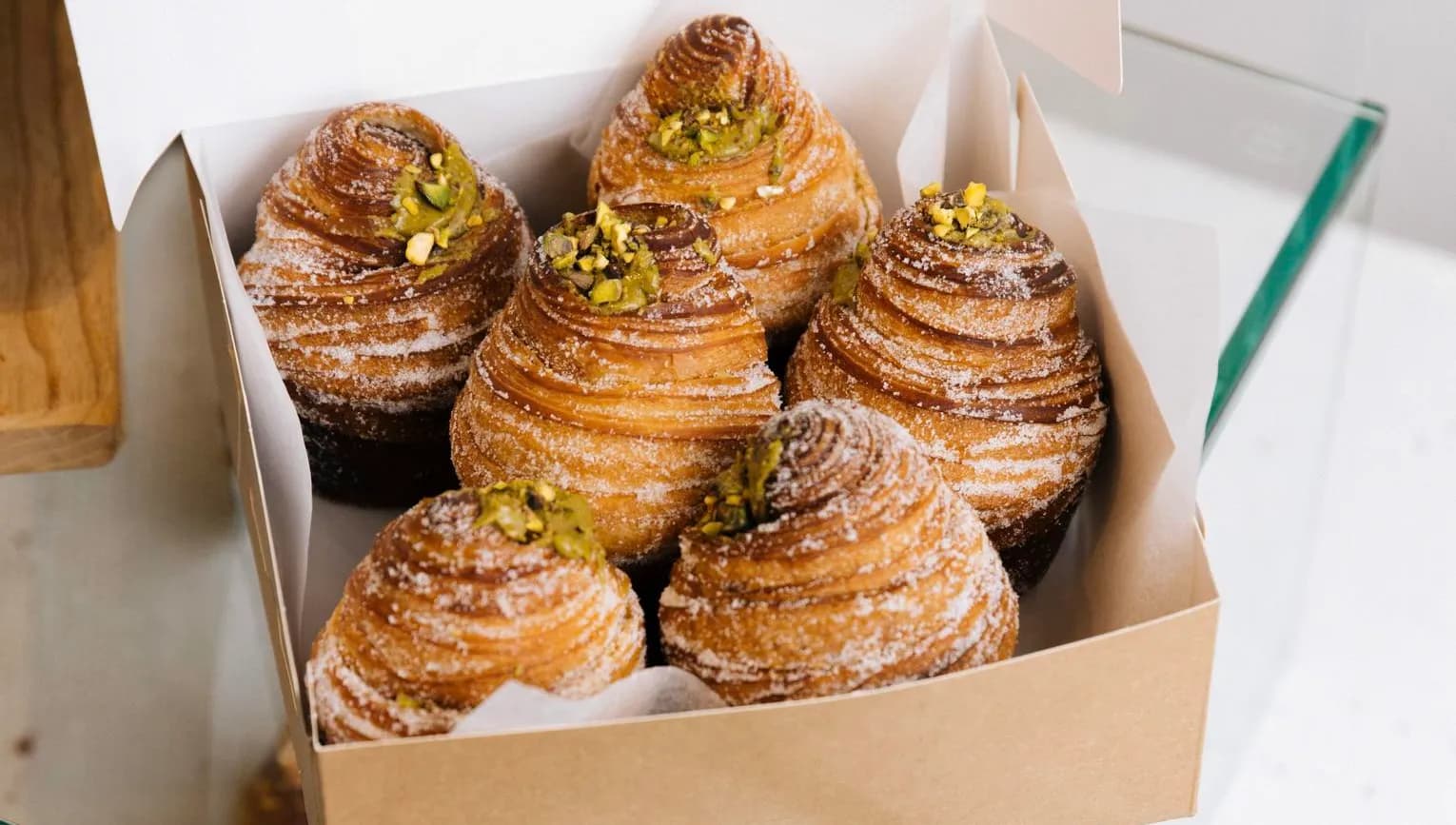 Pastries in a box at SAINT-JEAN bakery.