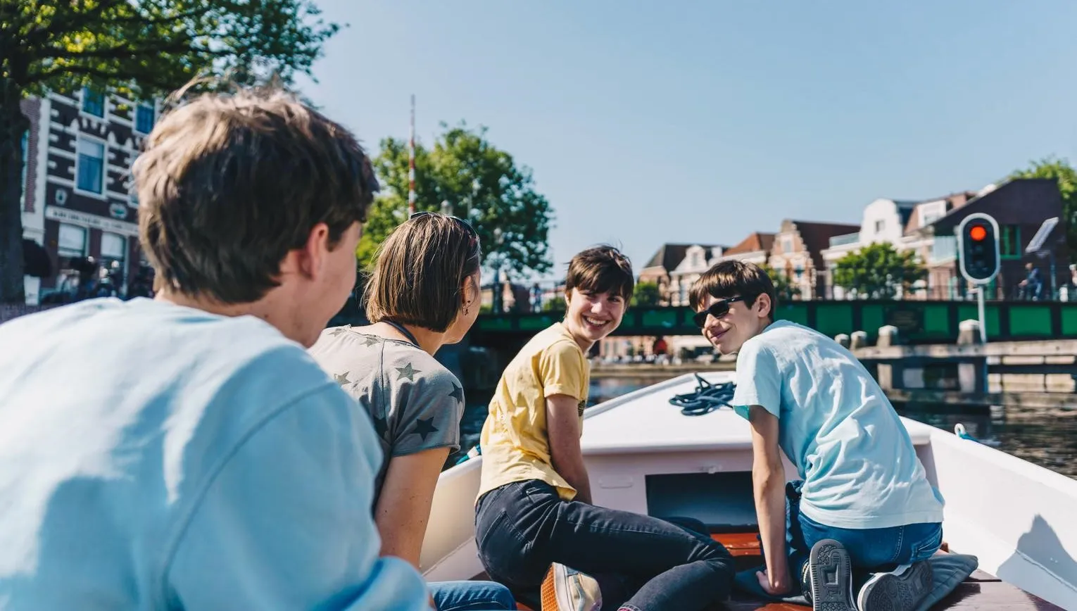 Family on a boat for day trip in Haarlem