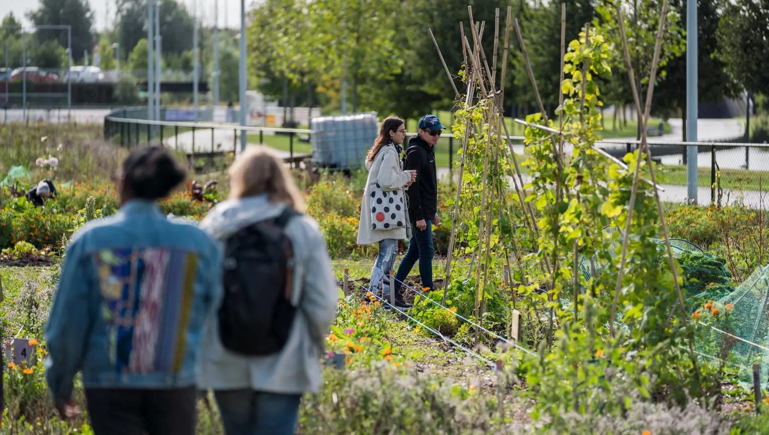 People visiting the garden of the Verfplantentuin Bloei en Groei at Nelson Mandelapark during 24H Zuidoost 2022.