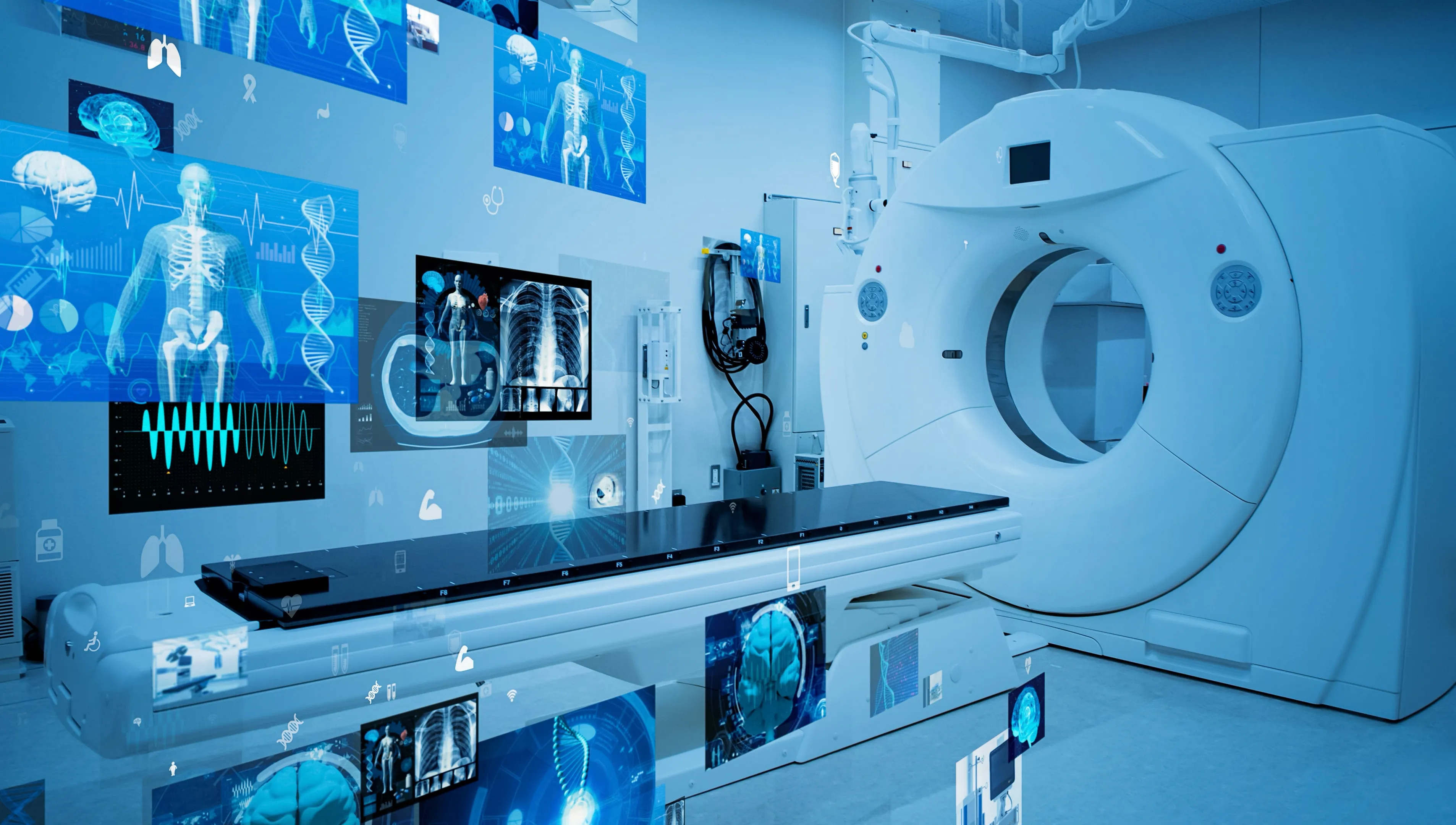 Modern hospital and communication network concept. Medical technology. MedTech.