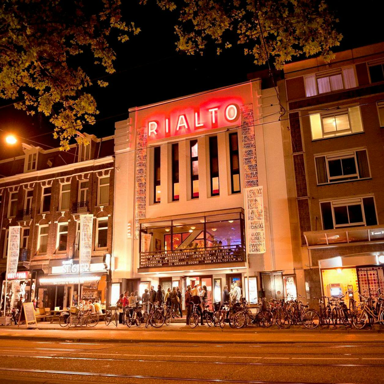 Rialto cinema front of building at night
